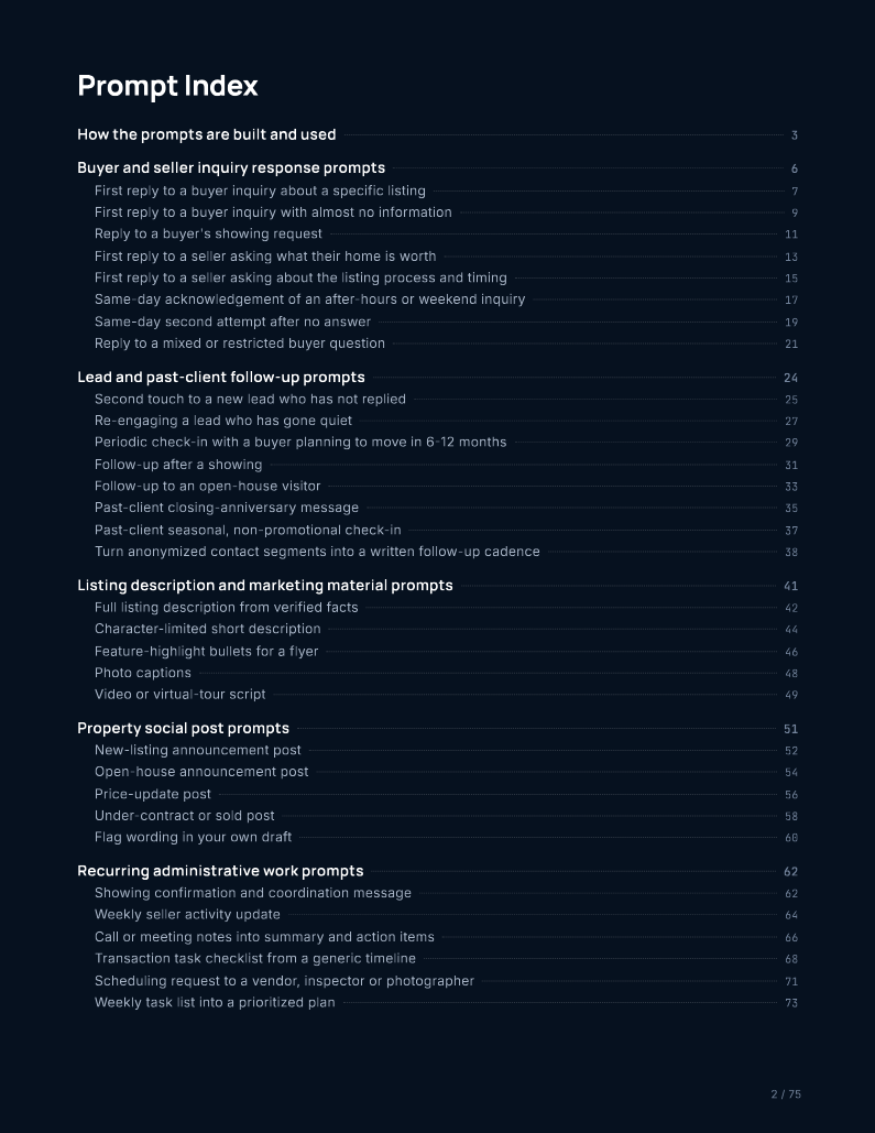 The Prompt Index page